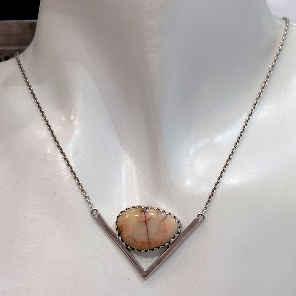 Sterling Silver Opal Abstract Statement Necklace - image 2